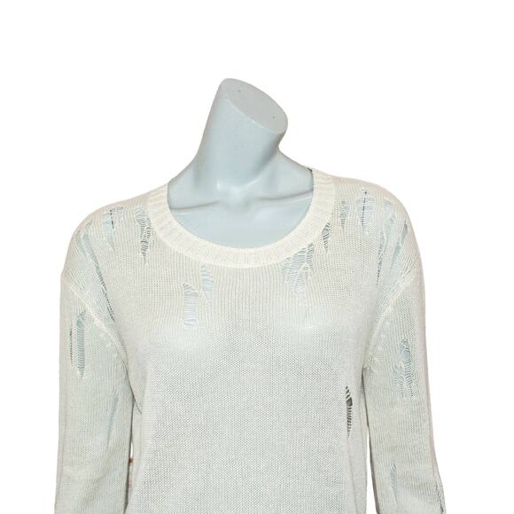 27 Miles Malibu Evalyn Distressed Crew Neck Sweater Beige - Picture 7 of 9